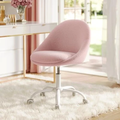 Abbildung von SONGMICS Homeoffice Stuhl, Schminkstuhl aus Fleece, Schreibtischstuhl, Schaumstoffpolsterung, höhenverstellbar, für Arbeitszimmer, Schlafzimmer, pastellrosa OBG020R03