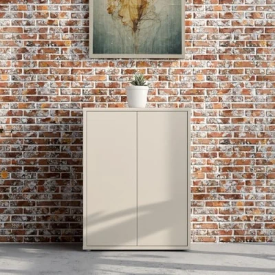 Abbildung von Forte Alice Springs Schuhschrank 70 80, moderner Flurschrank mit 2 Türen und 4 Einlegeböden, Holzwerkstoff, Kaschmir/Beige, 74,5 cm breit x 99,1 hoch 34,9 tief