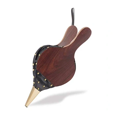 Abbildung von Relaxdays Blasebalg, Goldfarbene Ziernägel, Aufhängeschlaufe, Kunststoffbalg, Kamin &amp; Grill, MDF, Eisen, Schwarz/Braun, 40 x 18 3 cm ; 399 g