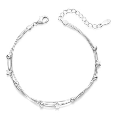 Abbildung von Materia Damen Armband Sterne Kugeln 925 Sterling Silber 3 reihige Armkette 16,5 20cm verstellbar SA 107
