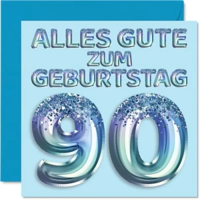 Abbildung von Stuff4 90. Geburtstagskarte für Männer Blau Glitzerballons Alles Gute zum Geburtstagskarten 90 Jährige Mann Papa Urgroßvater Opa, 145mm Neunzig Neunzigster Geburtstag Grußkarten