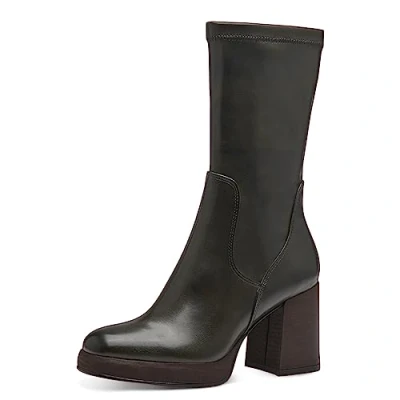 Abbildung von MARCO TOZZI Damen Stiefel mit Absatz aus Kunstleder Blockabsatz, Grün (Olive), 38