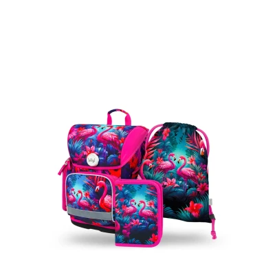 Abbildung von Baagl ERGO Flamingos Set 3TLG Schulranzen für Kinder, Größe: One Size, Rosa