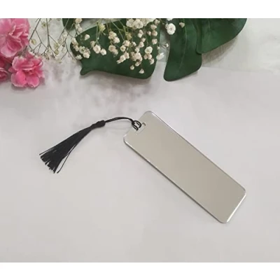 Abbildung von 10 Stück spiegelndes Acryl Lesezeichen, rechteckig, blanko, verspiegeltes Acrylblatt, Acryl, Lesezeichen mit Quasten für DIY Projekte und Geschenkanhänger (silberner Spiegel)