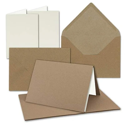 Abbildung von 10x Vintage Kraftpapier Falt Karten SET mit Umschlägen und Einlegern DIN B6 120 x 169 mm 350 g/m² blanko I by GUSTAV NEUSER®&quot;