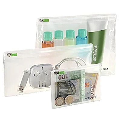 Abbildung von Leitz 3er Pack Zip Beutel, Größen sortiert, XS, S und M, PVC, Complete), Farblos, 40100000