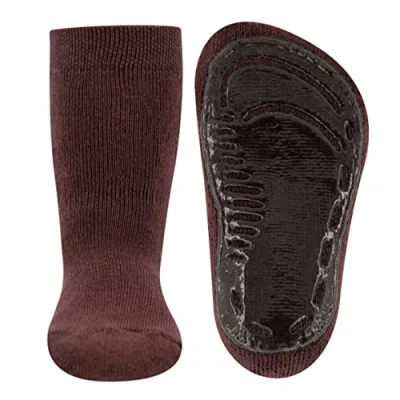 Abbildung von EWERS Stoppersocken SoftStep Uni, Socken mit Anti Rutsch Sohle für Jungen und Mädchen, 1 Paar rutschfeste Kindersocken Gummisohle, Mahagoni (Braun), Größe 19 20