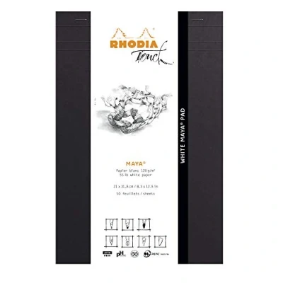 Abbildung von Rhodia 116104C Notizblock White Maya Pad, kopfseitig geheftet, A4+ (21x31,8 cm), 50 Blatt mikroperforiert, blanko, Clairefontaine Papier weiß 120g, Schwarz, 1 Stück