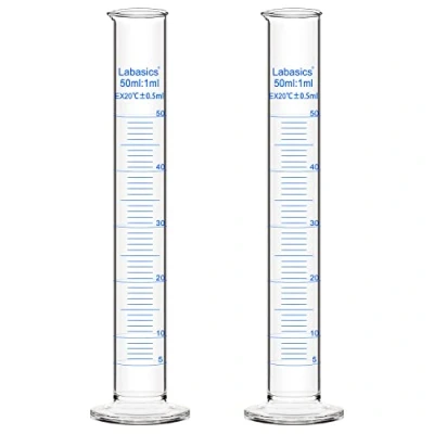 Abbildung von Labasics Messzylinder, 2er Pack 50 ml Borosilikatglas Messzylinder Laborzylinder Lab Graduated Cylinder