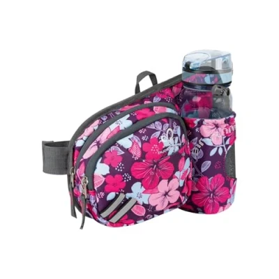 Abbildung von WATERFLY Taille Tasche mit Flaschenhalter Damen und Herren, Atmungsaktiv Hüfttasche Reflektorstreifen für Laufen Radfahren Camping Klettern Reisen (Tarnrot)