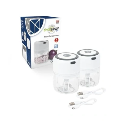 Abbildung von Genius Choptastic Pro Multi Zerkleinerer, 2 Stücke, 30 Watt, 300 ml Fassungsvermögen, elektrischer Zerkleinerer für Obst, Gemüse, Käse, Nüsse und Babynahrung, Zwiebelschneider, inkl. Ladekabel