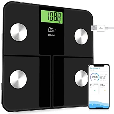 Abbildung von Digital Personenwaage Körperfettwaage Uten Bluetooth Körperwaage Digitale Körperanalysewaage mit APP Körperanalysegerät Gewichtswaage 180kg 400lb