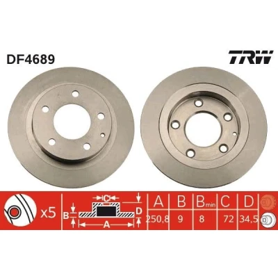 Abbildung von TRW DF4689 Bremsscheibe 251 9 5 114,3 voll lackiert MAZDA: FAMILIA