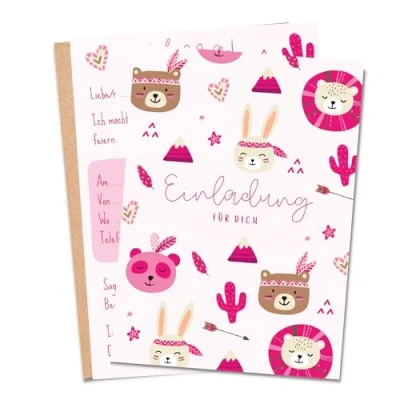 Abbildung von MeinBaby123® 10 Einladungskarten Kindergeburtstag Mädchen süße Geburtstagseinladungen für Kinder Boho inkl. Briefumschläge Premium Qualität (Einhorn Pink)