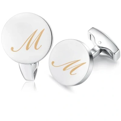Abbildung von HONEY BEAR Briefe Initialen Buchstabe manschettenknöpfe Herren Edelstahl Hochzeit Cufflinks Manschettenknopf Gebürstetes Silber (M)