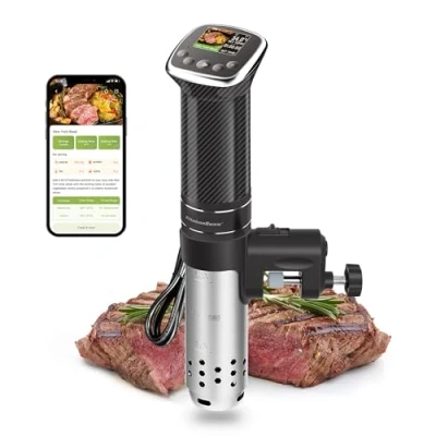 Abbildung von KitchenBoss Sous Vide Stick Garer：WiFi Präzisionskocher App Steuerung Stab 1100W Zirkulation 40℃ 90℃ Temperaturbereich IPX7 Wasserdicht TFT Touch Display Ultra leise Tauchzirkulator