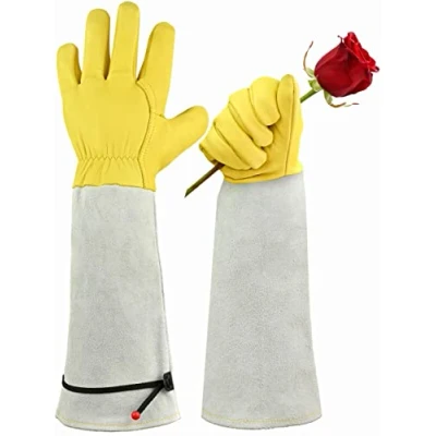 Abbildung von Praknu Leder Rosenhandschuhe 𝗗𝗼𝗿𝗻𝗲𝗻𝘀𝗶𝗰𝗵𝗲𝗿 &amp; 𝗗𝘂𝗿𝗰𝗵𝘀𝘁𝗶𝗰𝗵𝗳𝗲𝘀𝘁𝗲 Gartenhandschuhe Lang Mit Unterarmschutz für Damen und Herren M