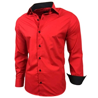 Abbildung von Baxboy Herren Hemd Slim Fit Bügelleicht für Anzug, Business, Hochzeit, Freizeit Langarm Hemden Männer Langarmhemd R 44, Farbe:Rot, Größe:XL