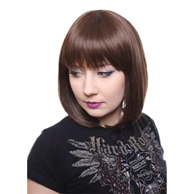 Abbildung von Prettyland Damen Frauen Braun Bob Mittellange 35cm Kurze Natürlich Matte Glatte Statikfreie Perücke brown Short Wig C1467