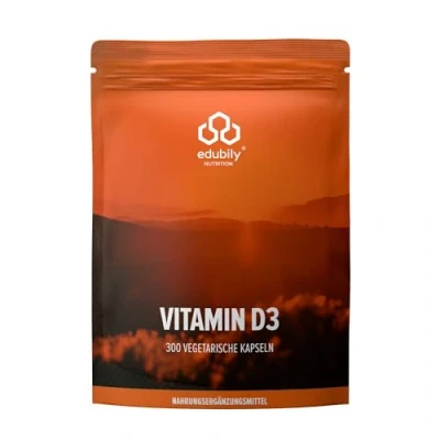 Abbildung von edubily nutrition® Vitamin D3 Kapseln ohne K Cholecalciferol in Olivenöl gelöst Vegetarisch trägt zur normalen Funktion von Immunsystem, Knochen &amp; Muskeln bei (300 Kapseln)
