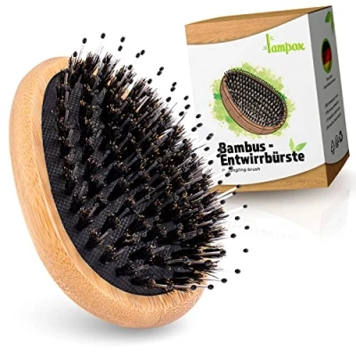 Abbildung von Bambus Haarbürste mit Wildschweinborsten Kopfmassage Haarpflege, Entwirrbürste für lange Haare &amp; Locken von Damen, Herren Kinder, Massagebürste die Kopfhaut, Detangler (eiförmig)
