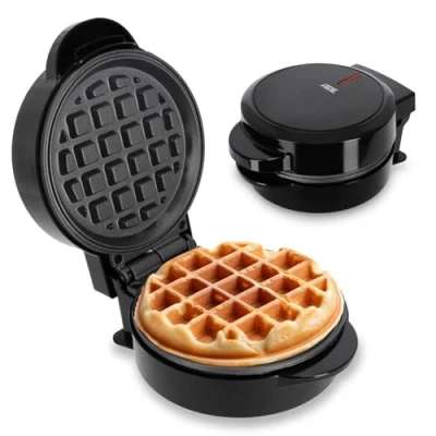 Abbildung von ADE Mini Waffeleisen Herzform belgische Waffel perfekt für eine Person, Party, Kindergeburtstag hochwertige Antihaftbeschichtung 550 W schwarz