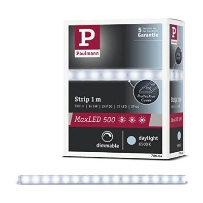 Abbildung von Paulmann 70664 LED Stripe MaxLED 500 Tageslichtweiß 1m beschichtet 6W 550lm 6500K IP44 dimmbar Lichtband Silber Kunststoff