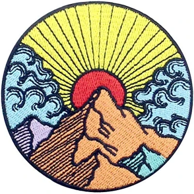 Abbildung von Aufnäher, bestickt, Design: Sonnenschein Sonnenaufgang vom Berg, Entdecken Sie Outdoor, zum Aufbügeln oder Aufnähen