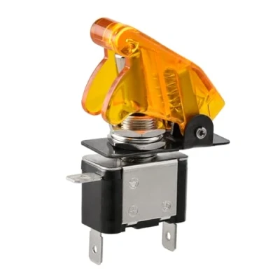 Abbildung von Heschen Metall Kippschalter Flick Flip, 12V 20A, SPST, EIN/AUS 2 Positionen, 3 polig, mit wasserdichter Kappe (klare gelbe)