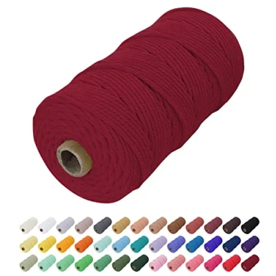 Abbildung von Uiopa Makramee Garn 2mm x 200m, Baumwollkordel Farbig Baumwollgarn Geflochten Baumwollseil, Natürliche Baumwollschnur für Wandbehang, Vorhang, Traumfänger, Hängepflanze, Deko (Weinrot)