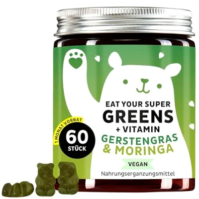 Abbildung von Hochdosierter Supergreens Vitaminkomplex 8 Superfoods für Haare &amp; Immunsystem Gerstengras, Moringa, Chlorella, Zink, Eisen Gummibärchen (60 St) BEARS WITH BENEFITS Eat Your Super Greens