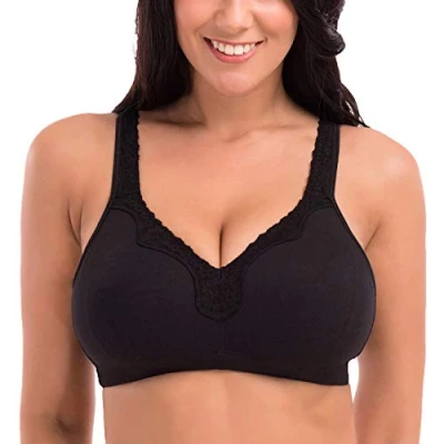 Abbildung von DELIMIRA Damen Cotton BH Ohne Bügel Baumwolle Große Größen Vollschalen Polster Schwarz 110D