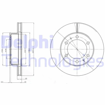 Abbildung von DELPHI BG4211C Bremsscheibe 297 25 6 Belüftet beschichtet unbehandelt ohne Radlager, ABS Sensorring TOYOTA: HILUX 3 Pick up