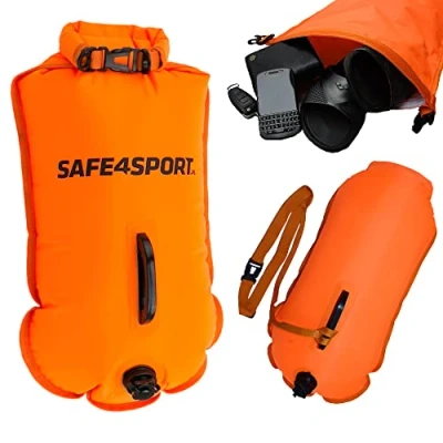 Abbildung von SAFE4SPORT MasterSwimmer XL aufblasbare Schwimmboje große mit Einer Tasche für Sachen 28L