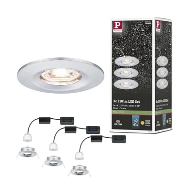Abbildung von Paulmann 94303 Nova Mini LED Einbauleuchte Coin 3er Set rund starr 3x4W Deckeneinbaustrahler Chrom Einbaulampe Aluminium Warmweiß 2700K, 12 W