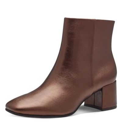 Abbildung von MARCO TOZZI Damen Stiefeletten mit Absatz aus Kunstleder Reißverschluss, Braun (Bronce), 38 EU