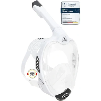 Abbildung von CRESSI Bali Full Face Mask White/Black L/XL Tauchermaske Vollmaske Ultra Klare Polycarbonat Linse, 100% Silikon, Schnorchel Float Ventil, Kamera Halterung, Weiß/Schwarz, L/XL, Erwachsene