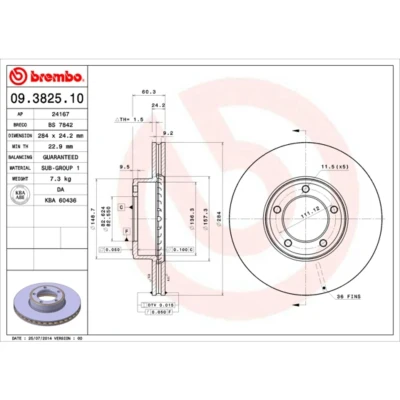 Abbildung von BREMBO 09.3825.10 Bremsscheibe 284 24,2 5 innenbelüftet JAGUAR: XJ Saloon, XJS Convertible