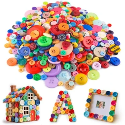 Abbildung von VGOODALL 1000 Stk. Bunte Knöpfe, Kunststoff Bastelknöpfe Kinderknöpfe in verschiedene Größen und Farben für Kinder DIY Basteln Painting Geschenk Deko