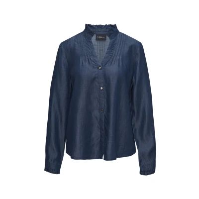 Abbildung von s.Oliver BLACK LABEL Leichte Bluse aus Lyocell Denim mit Rüschen und Biesen blau 36