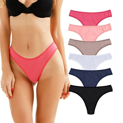 Abbildung von KNITLORD 6er Pack Damen Strings, Unterwäsche aus Baumwolle, Atmungsaktive Unterhosen, Frauen Weich Thong Mehrpack Basisfarben XL