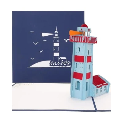 Abbildung von Pop Up Karte Leuchtturm 3D Geburtstagskarte Maritim Einladung, Gutschein, Souvenir &amp; Grußkarte von Ostsee und Nordsee