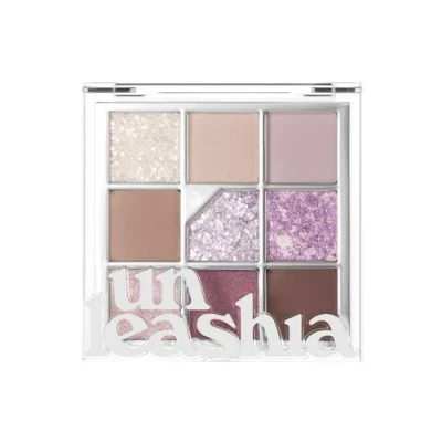 Abbildung von UNLEASHIA Glitterpedia Lidschatten Palette 9 Farbtöne verschiedene Texturen von matt bis Glitzer vegane Schminke Koreanische Kosmetik No.4 All of Lavender Fog