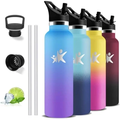 Abbildung von Thermosflasche 1l Trinkflasche Edelstahl, Sport, BPA Frei, Wasserflasche Doppelwandig, mit Strohhalm, Leicht zu Reinigen, Trinkflaschen für Wandern, Fitness, Camping, Yoga