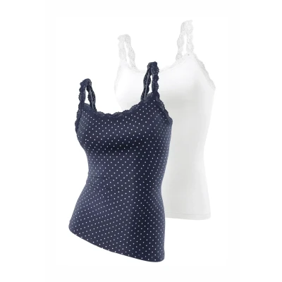 Abbildung von Lascana 2 PACK Unterhemd/shirt, Damen, Größe: 44/46, Marine gepunktet/weiß uni