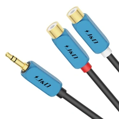 Abbildung von J&amp;D 3,5 mm auf 2 RCA Kabel, Stecker 2RCA Buchse Stereo Audioadapter Verlängerungskabel 3,5mm mit Hochwertiger Vergoldeter Kupferschale, 0,3 Meter