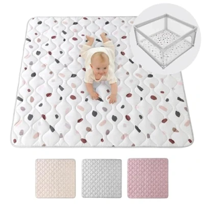 Abbildung von Gesteppte Krabbeldecke Baby 127cm, Konfetti extra Dicke 1,5cm weiche Krabbelmatte Spielmatte mit Rutschfester Unterseite zum Krabbeln, Laufgitter maschinenwaschbare Spieldecke