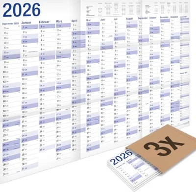 Abbildung von 3er Pack: Yohmoe® XXL Wandkalender 2026 groß (98 x 68 cm) GEFALZT in Poster Größe. Querformat, gefaltet Kalender