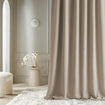 Abbildung von ROOM99 Vorhang mit Silberen Ösen Aura 140 x 240 cm Breite Höhe Schiebegardinen Modern Curtain Wohnzimmer Schlafzimmer Beige, 1 Stück