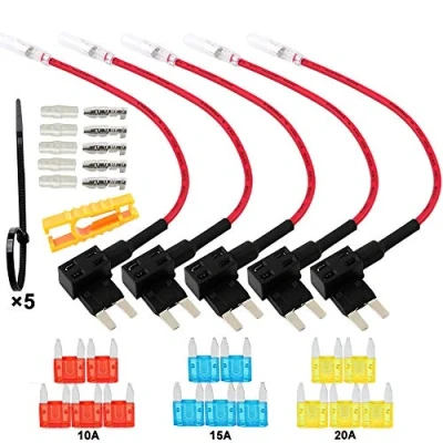 Abbildung von QitinDasen 5Pcs Premium 12V / 24V Kleiner Add a Circuit Sicherungshalter, Klinge KFZ Sicherung Tap, Flachsicherungsadapter mit 15Pcs Mini Blade